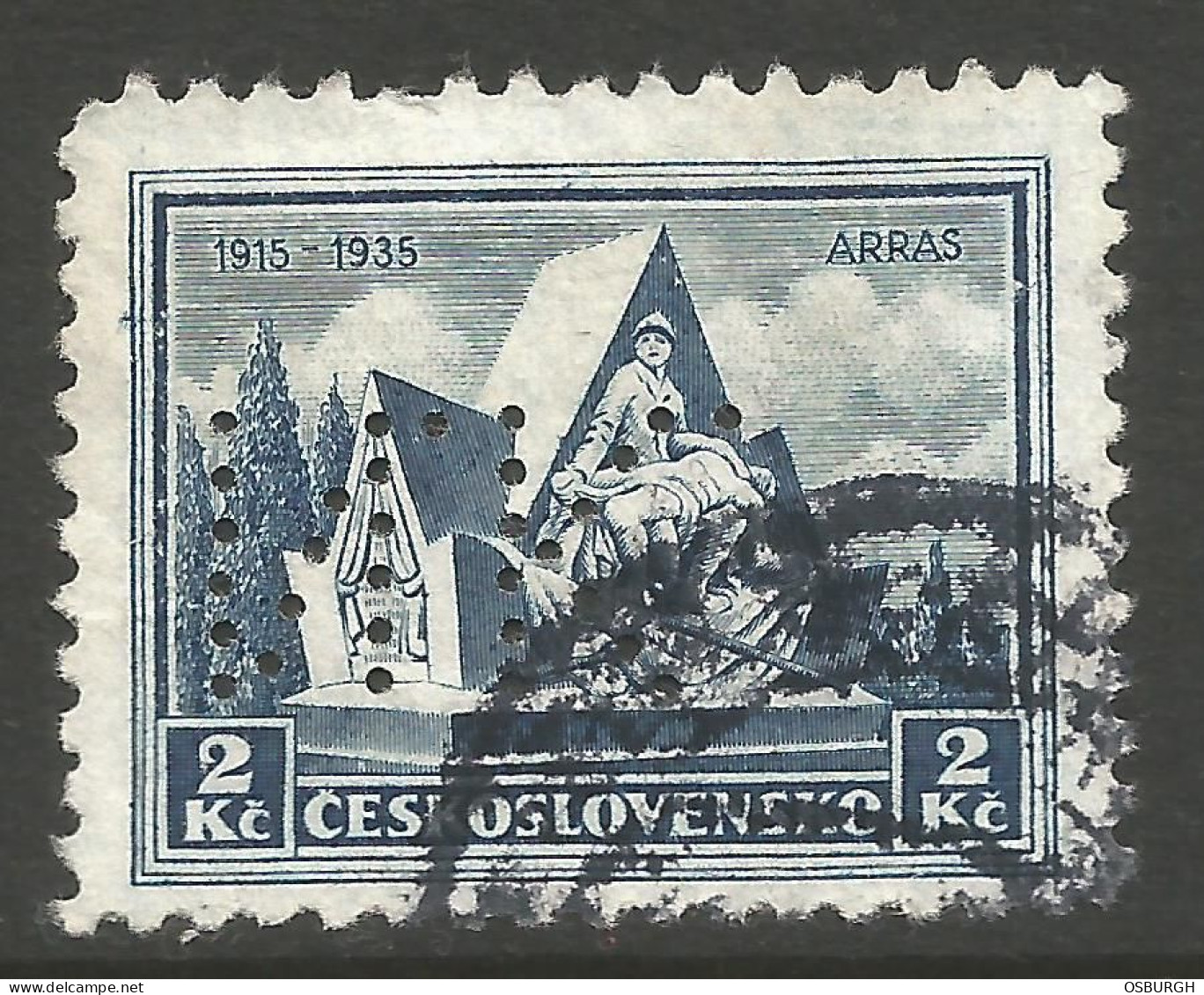 CZECHOSLOVAKIA. 2Kc ARRAS MONUMENT PERFIN NK. - Used Stamps