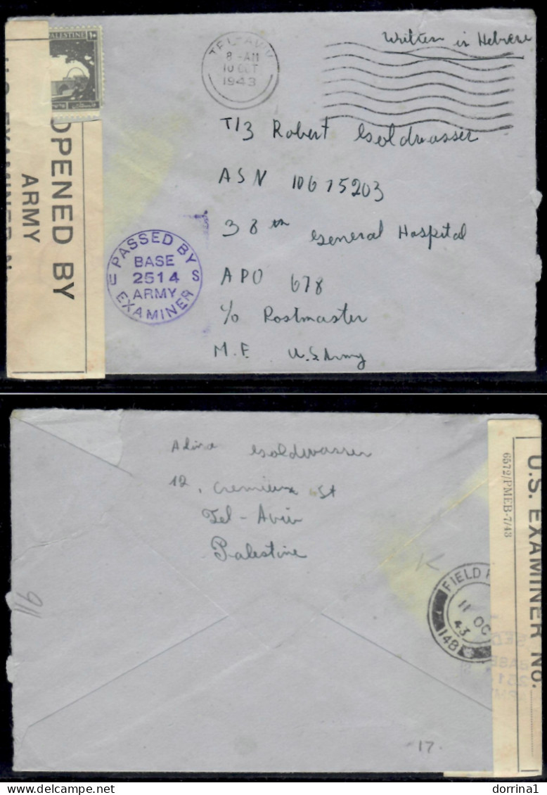 Tel Aviv 1943 WWII British Mandate Palestine Cover - Opened By Army US Examiner - Palestine