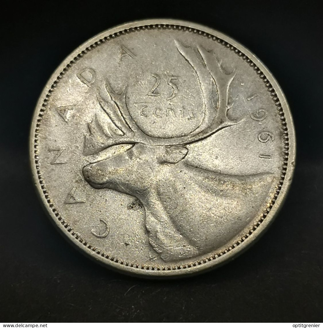 25 CENTS ARGENT 1961 ELIZABETH II CARIBOU CANADA - Canada