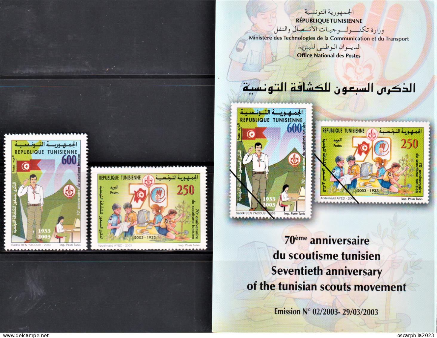 2003-Tunisie / Y&T 1478 -1479 - 70ème Anniversaire Du Scoutisme Tunisien - Série Complète 2V/ MNH***** + Prospectus - Tunesien (1956-...)