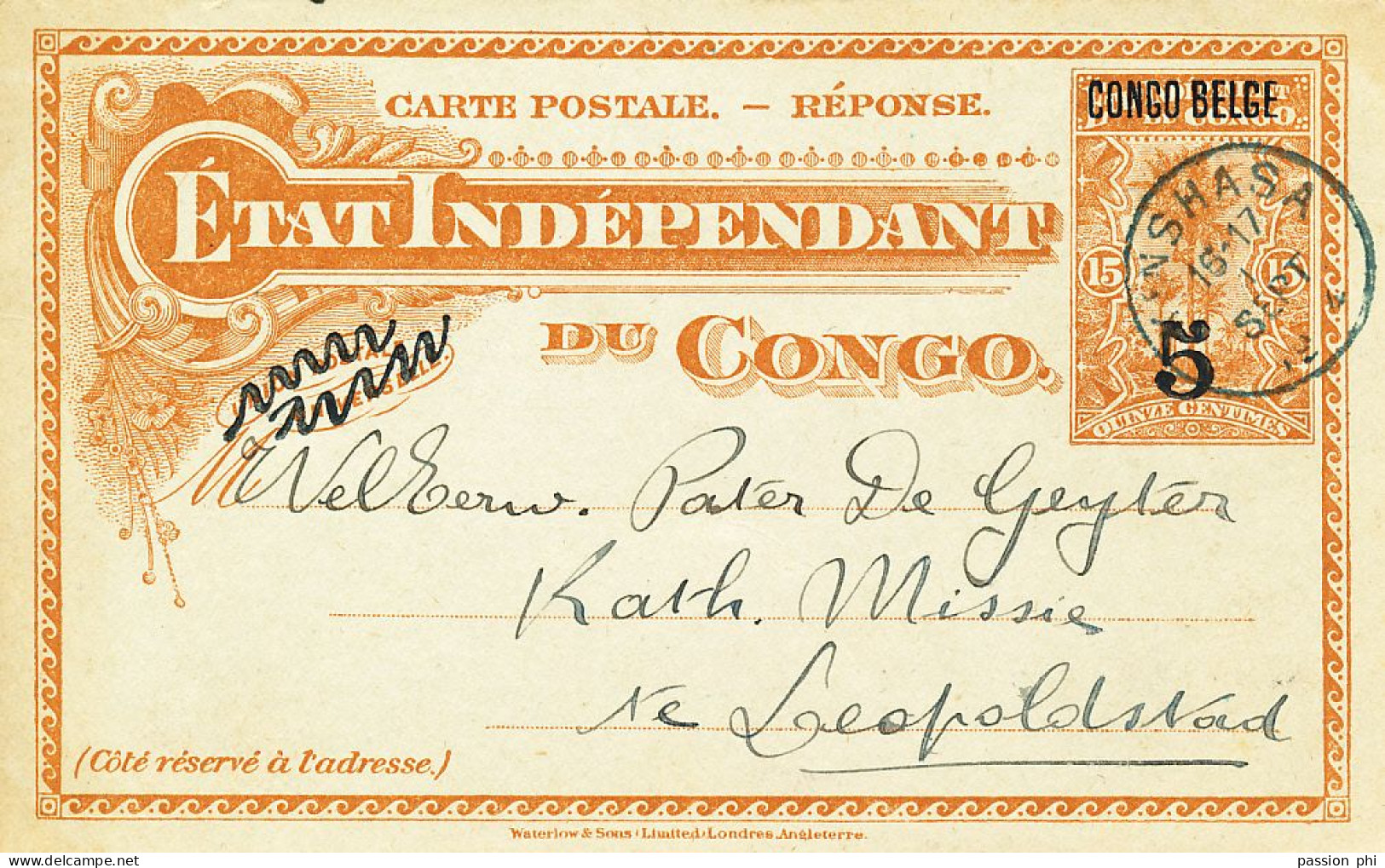 TT BELGIAN CONGO SBEP 31 TT REPLY FROM KINSHASA 16/17 09.1914 TO LEO. - Postwaardestukken