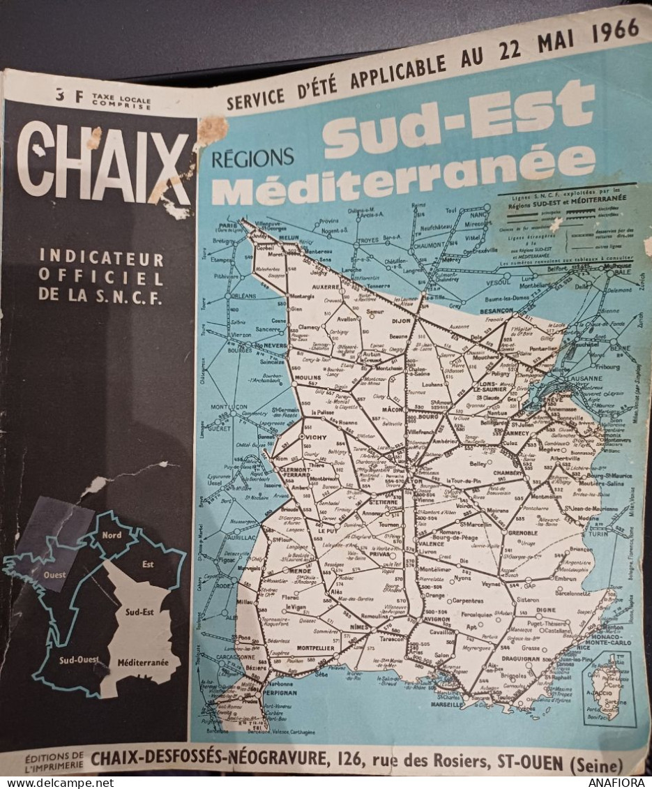 INDICATEUR OFFICIEL SNCF CHAIX SUD EST MEDITERRANEE 1966 - Europe