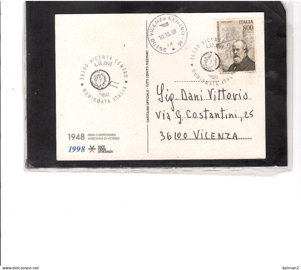 TEM20268  -   VICENZA 4.10.1998  /  " NUMISMATA ITALIA " - Stamp's Day