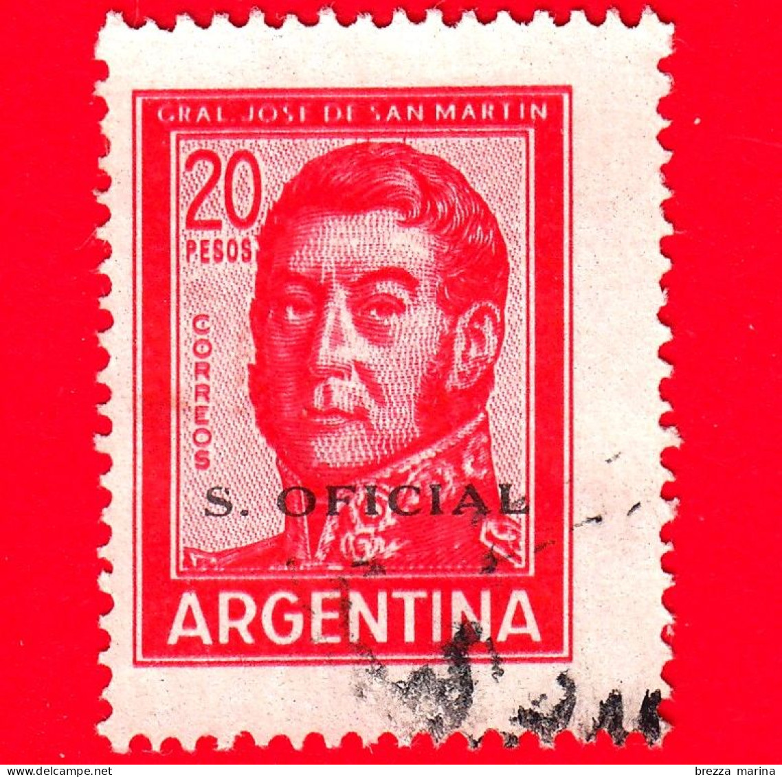 ARGENTINA - Usato -  1969 - General José Francisco De San Martin (1778-1850) - 20 - Sovrastampato S. OFICIAL - Usados
