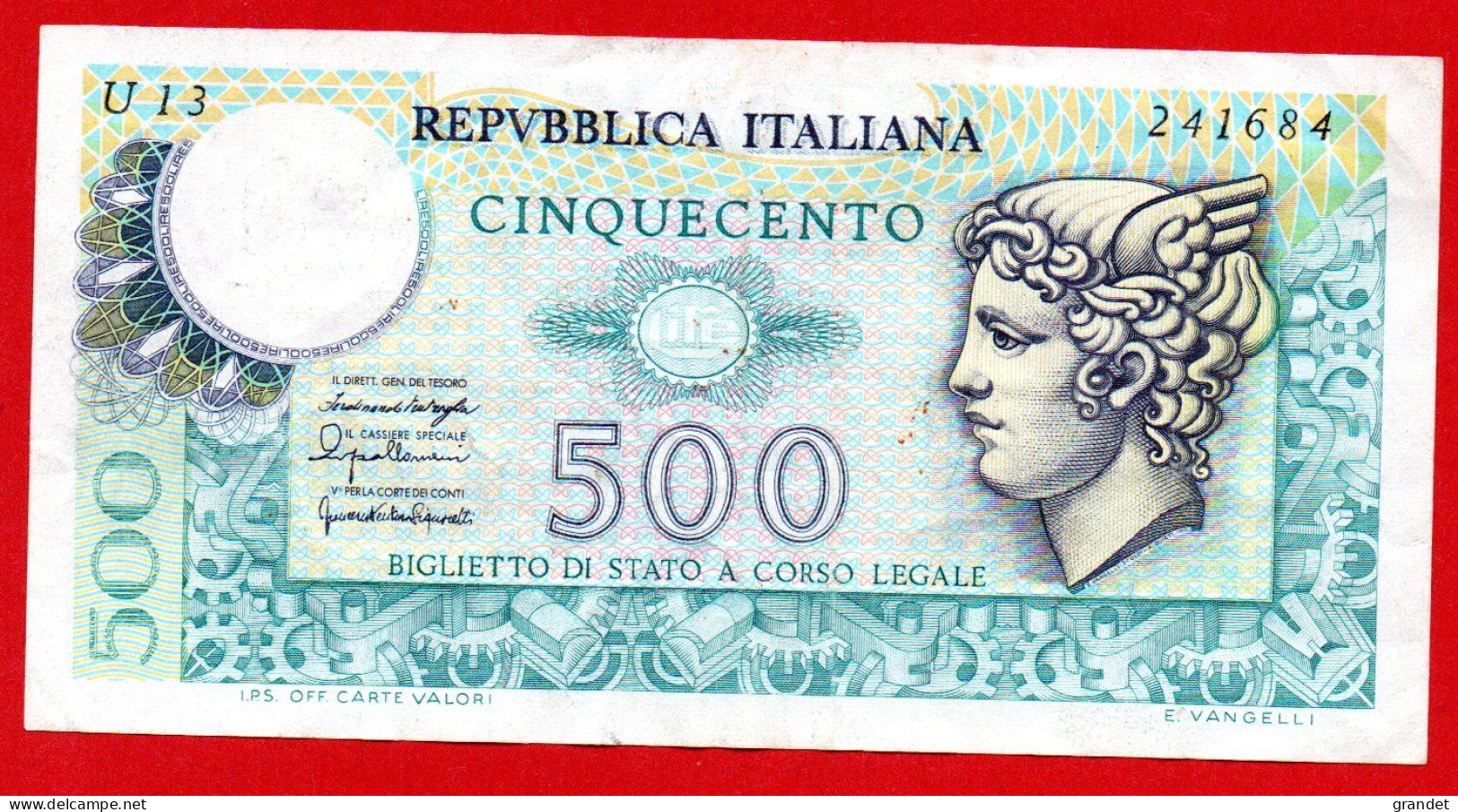 ITALIE - BILLET - 500 LIRES - 1976 - U13 . - Altri & Non Classificati