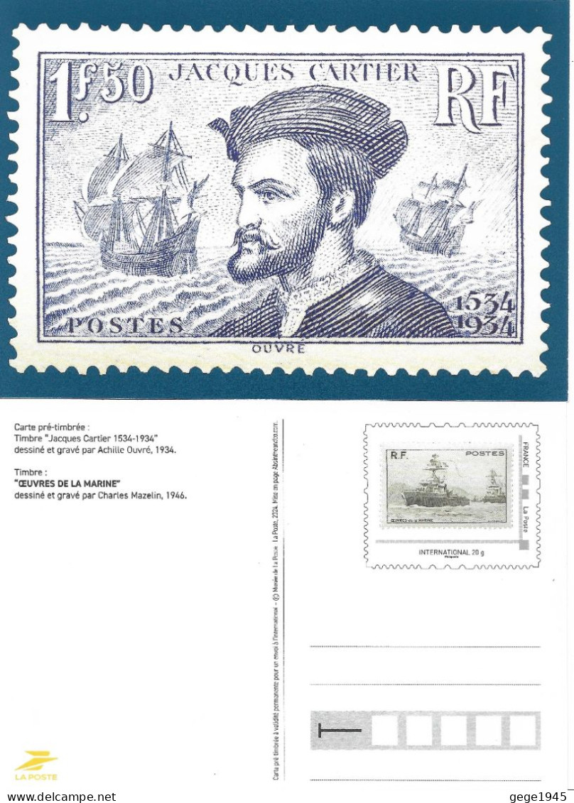 1 Carte  Neuf ** Jacques QUARTIER   ( Oeuvres De La Marine ) -  Valeur Faciale Au 01/01/2024  = 1,96 €    (  2 Scans ) - Letter Cards