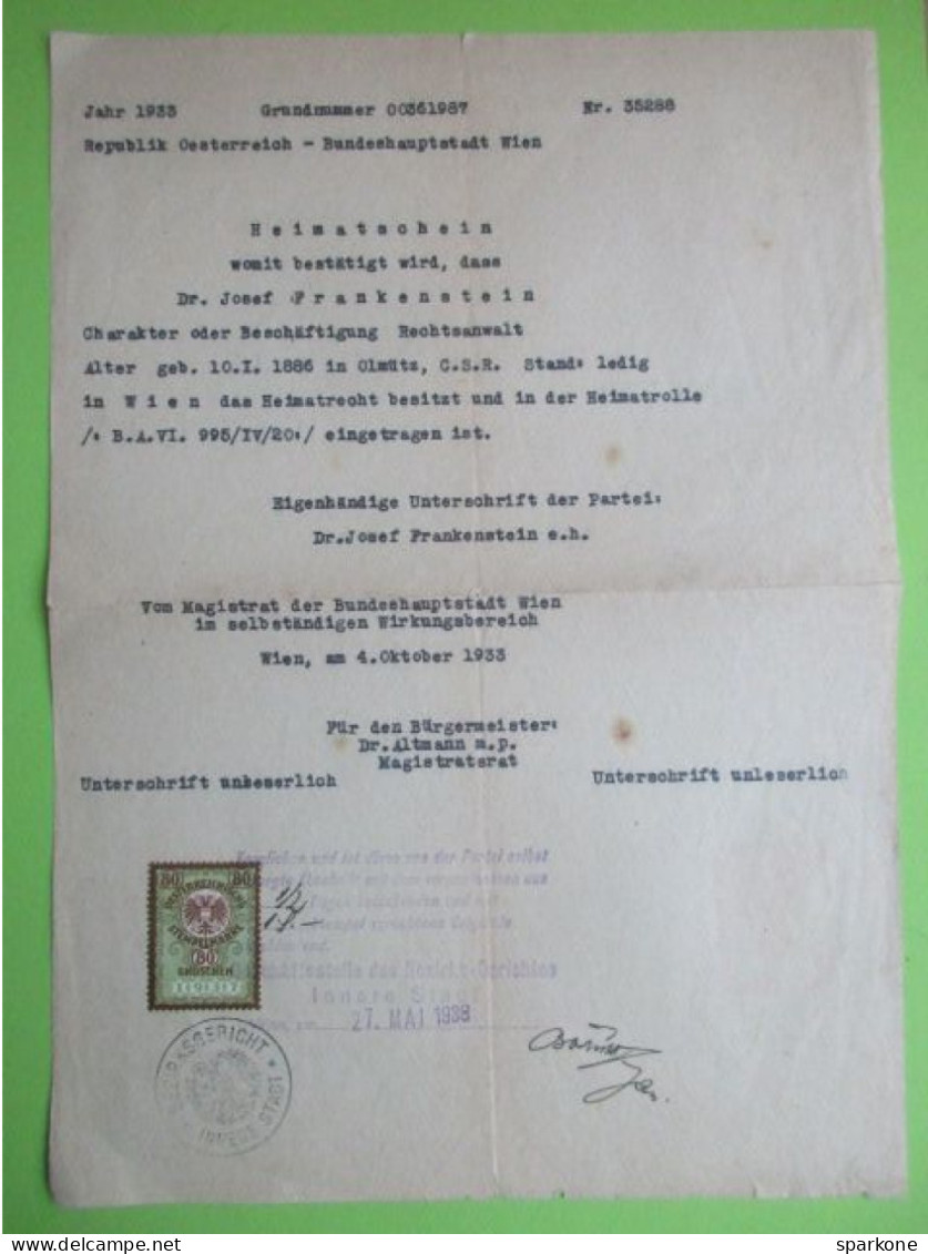 Lettres - République D' Autriche Capitale Fédérale Vienne - Timbre Fiscal 1937 - Steuermarken