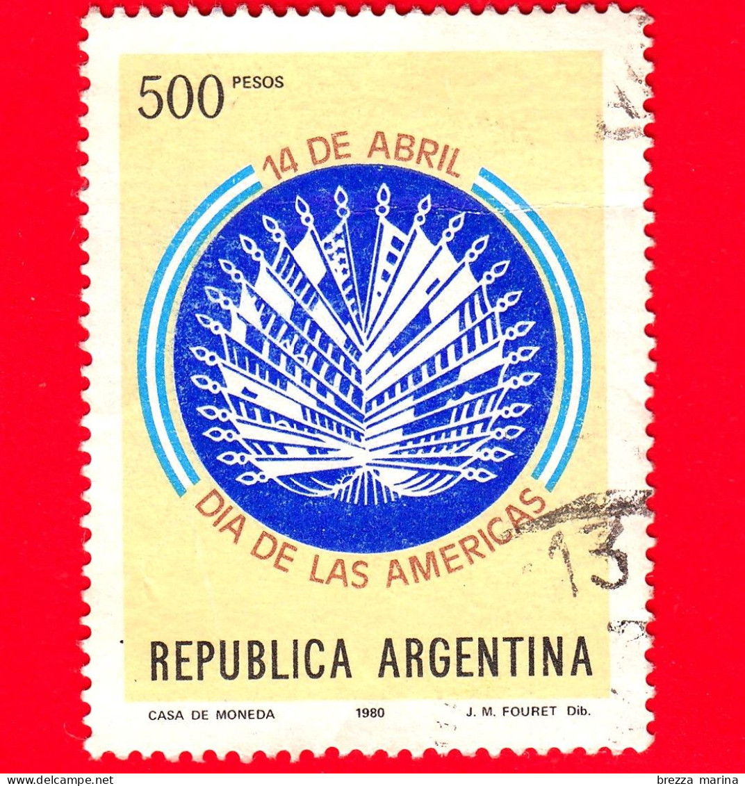 ARGENTINA - Usato - 1980 - Giorno Delle Americhe - Bandiere Degli Stati Americani - 500 - Used Stamps