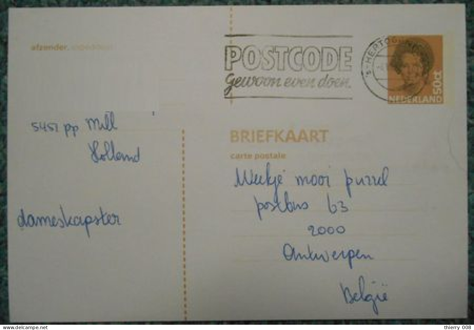 105- PAP Carte Nederland Pays-Bas Oblitération Postcode Gewoon Even Doen - Letter Cards