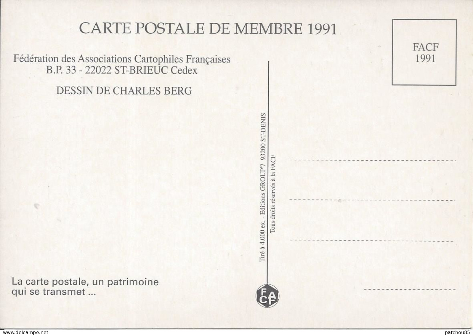 Carte Postale De Membre 1994 Saint Brieuc  Dessin De Charles Berg La Carte Postales, Un Patrimoine Qui Se Transmet - Bourses & Salons De Collections
