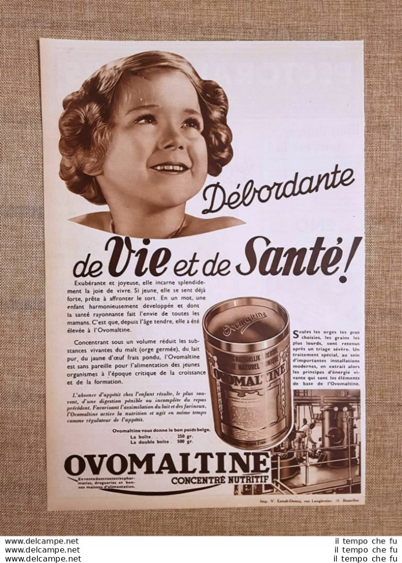 Pubblicità Del 1936 Ovomaltine O Ovomaltina Concentrato Nutritivo - Sonstige & Ohne Zuordnung