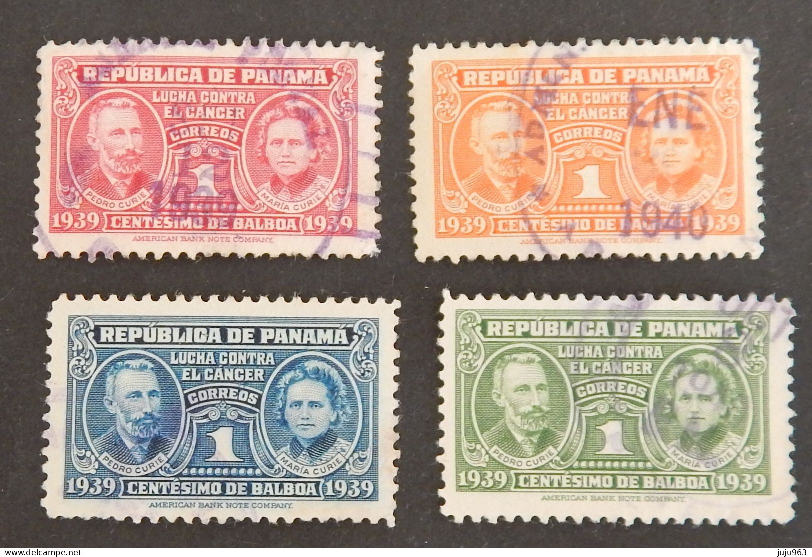 PANAMA YT 211/214 OBLITERES "PIERRE ET MARIE CURIE- LUTTE CONTRE LE CANCER" ANNÉE 1939 - Panama