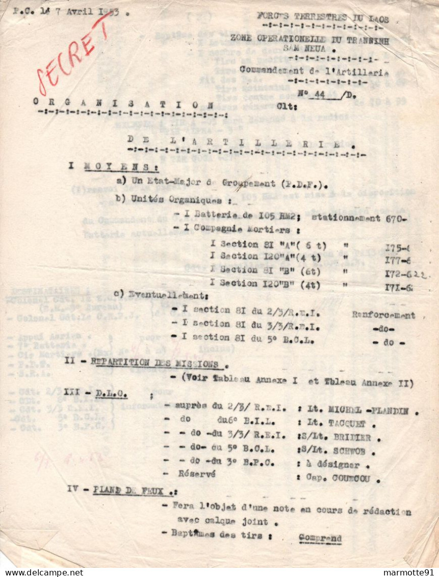 ORGANISATION ARTILLERIE LAOS 1953 ZONE SAM NEUA  ARMEE FRANCAISE INDOCHINE INDOCHINA  CEFEO PROPAGANDE - Documenti