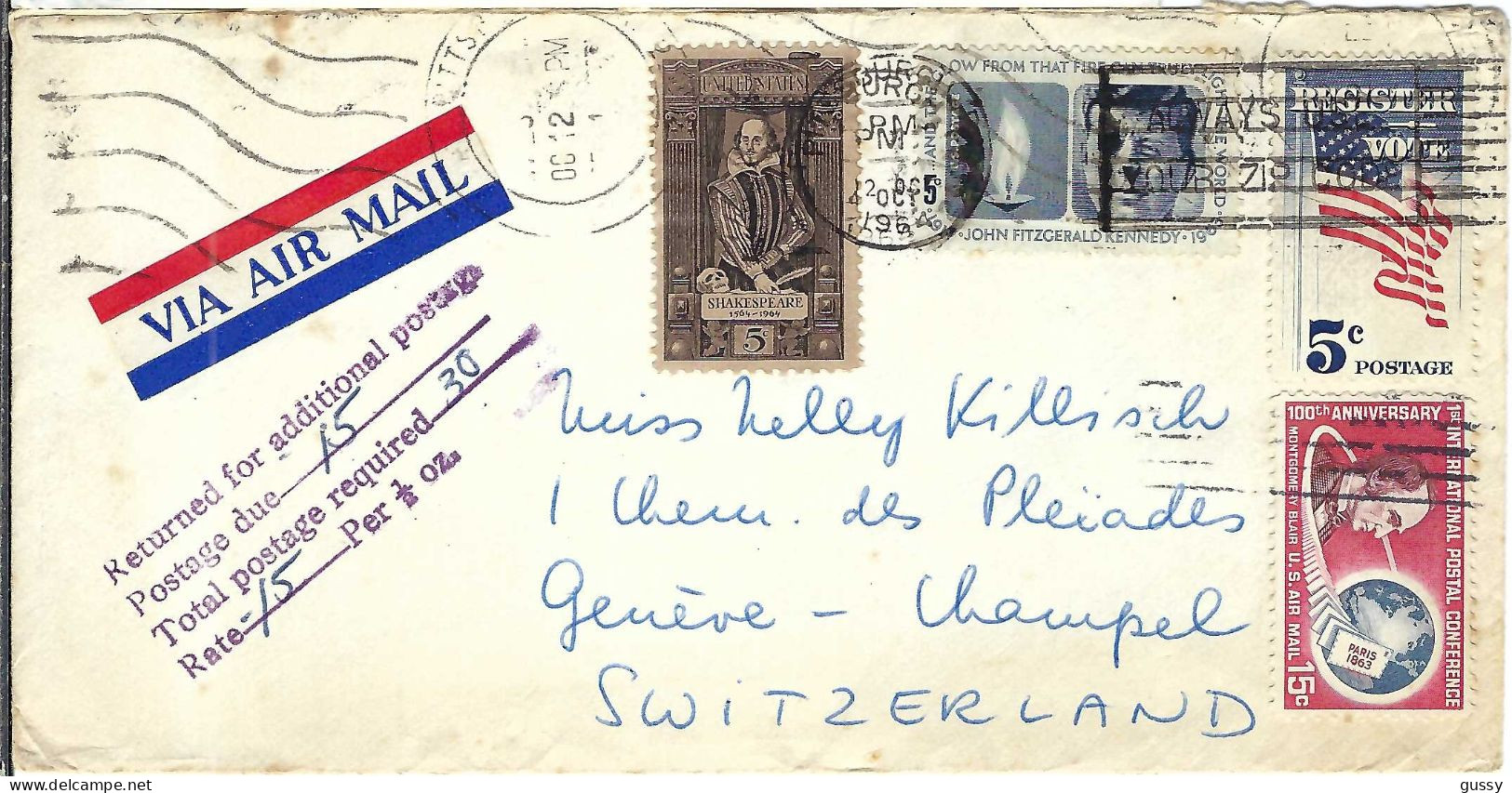 ETATS UNIS Ca.1964: LSC De Pittsburgh à Genève (Suisse) - Covers & Documents