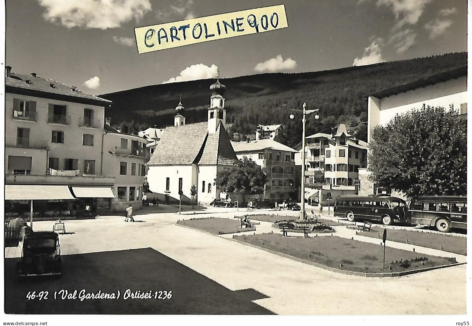 Trentino Alto Adige-bolzano-ortisei Piazza S.antonio Veduta Piazza Case Fermata Auto Corriera Con 2 Corriere Anni 50 - Sonstige & Ohne Zuordnung