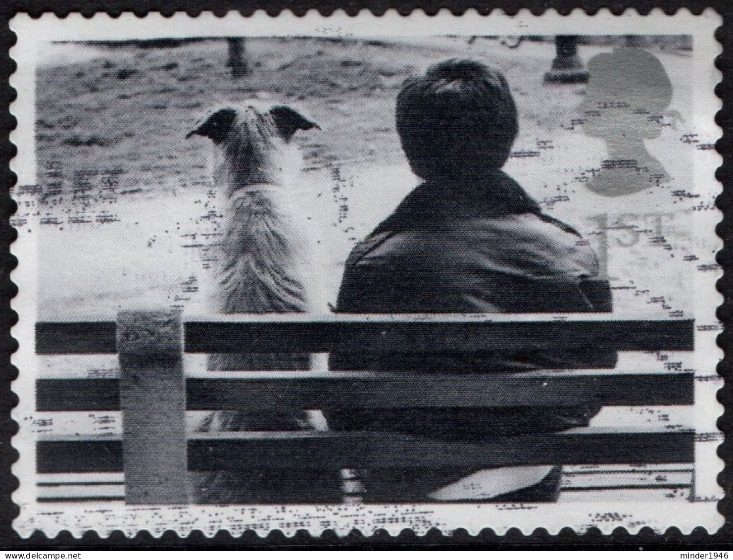 GREAT BRITAIN 2001 QEII 1st Black & Grey, Cats & Dogs-Man & Dog On Park Bench SG2187 Used - Usados
