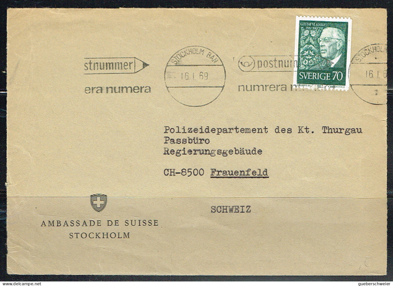 HC L 61 - SUEDE N° 579 Roi Gustave VI Sur Devant De Lettre 1969 - FDC
