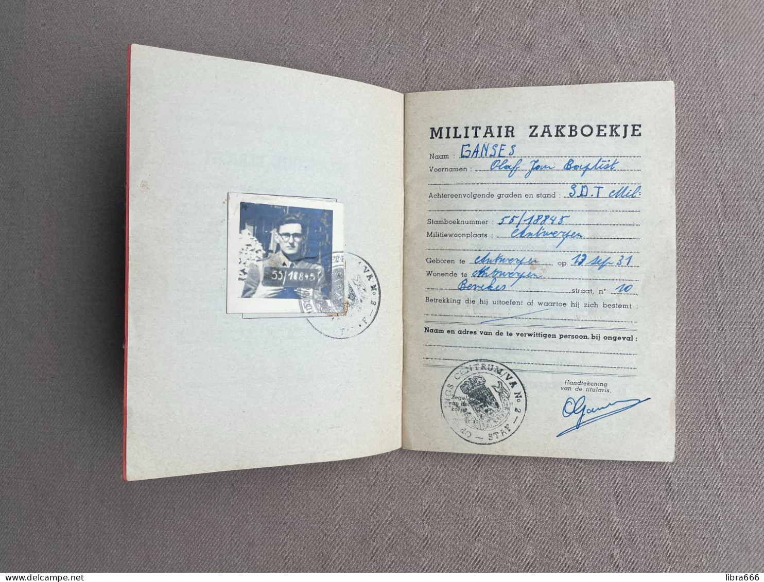 Belgisch Leger - MILITAIR ZAKBOEKJE 1956 - GANSES Olaf Jan Baptist - Antwerpen - BPS 9 BSD 1 GPT VA BIE HK Aken - Documents