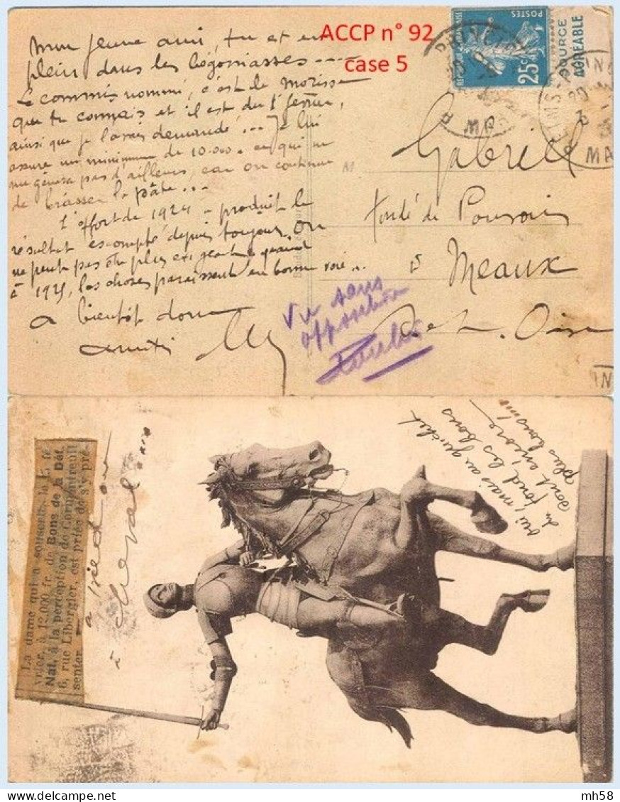 FRANCE - Carte Avec Pub De Carnet : Vichy - Illustration Jeanne D'Arc à Cheval - N° 140 25c Semeuse Bleu Type II - Lettres & Documents