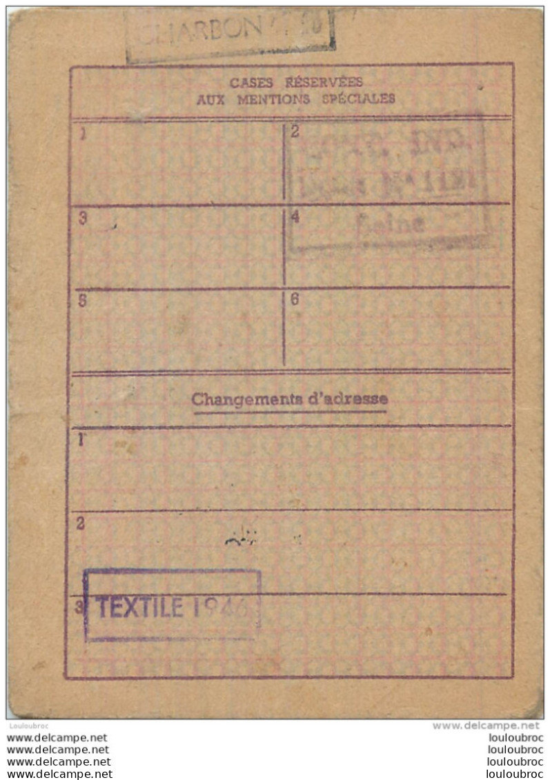 CARTE INDIVIDUELLE D'ALIMENTATION 1946 - Documents Historiques