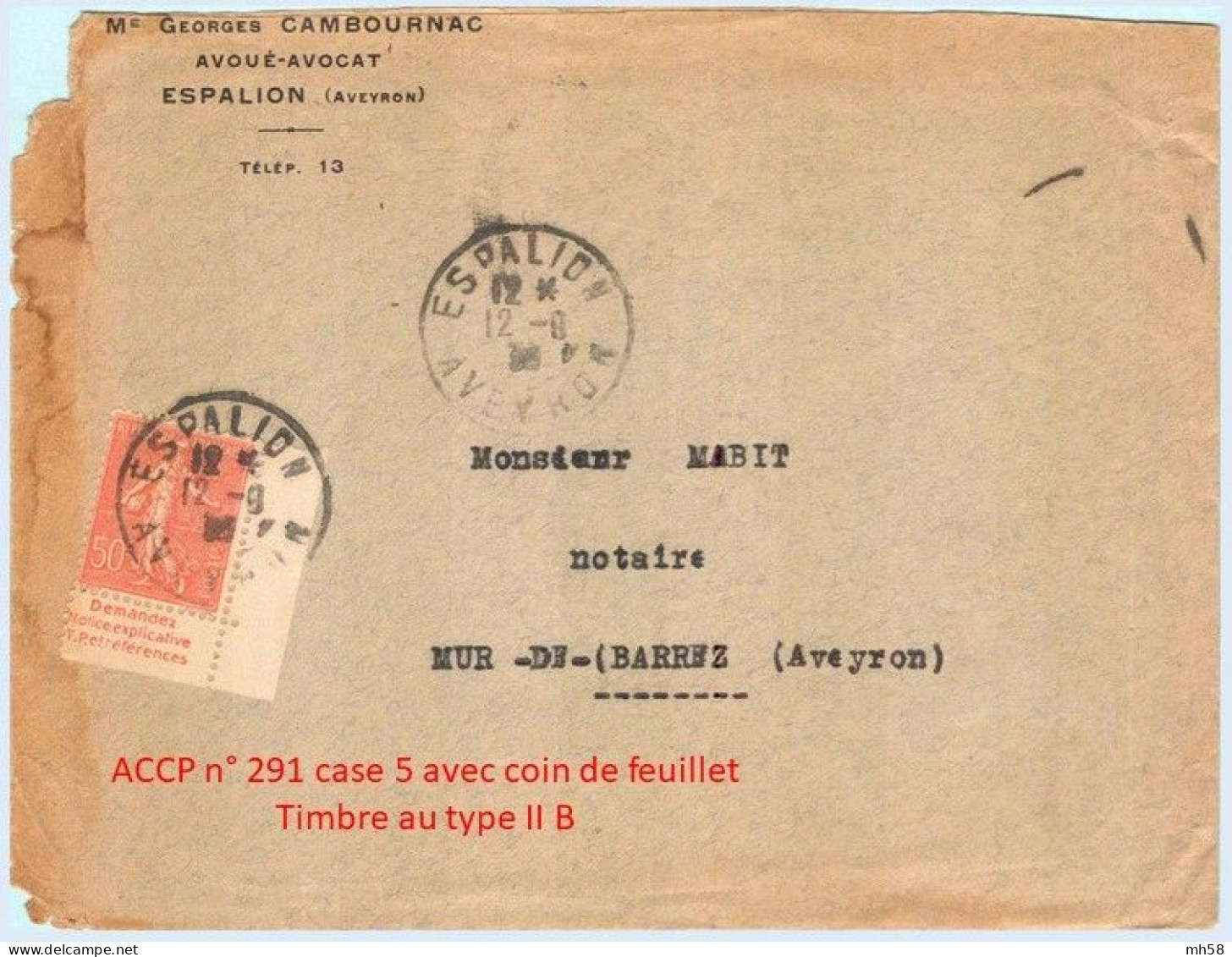 FRANCE - Lettre Avec Pub Documentation Unique De Carnet : Demandez ... - N° 199 50c Semeuse Lignée Rouge Type IIB - Brieven En Documenten