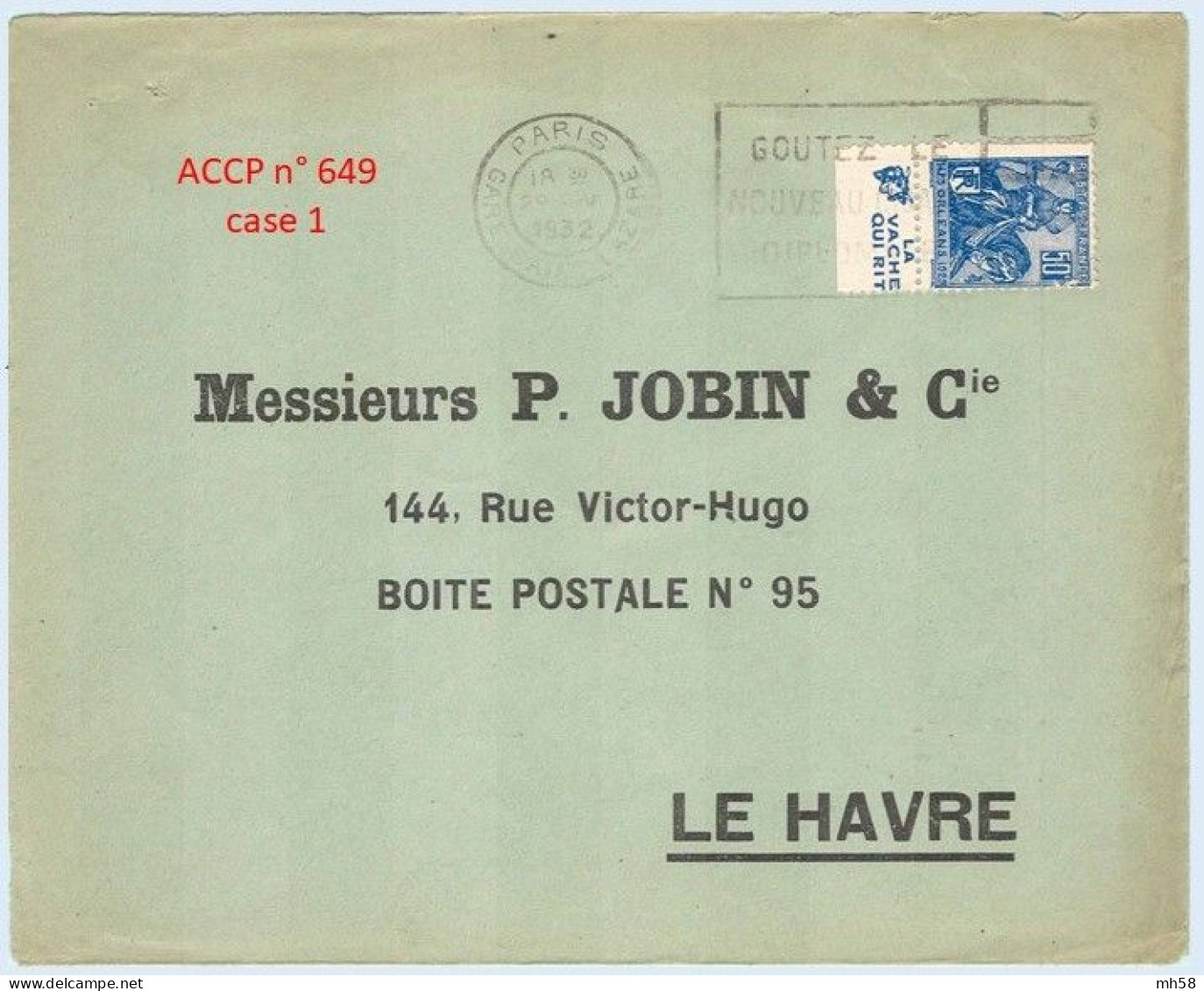 FRANCE - Lettre Avec Pub De Carnet : Vache Qui Rit (tête De Vache) - N° 257 50c Jeanne D'Arc Type I - Lettres & Documents