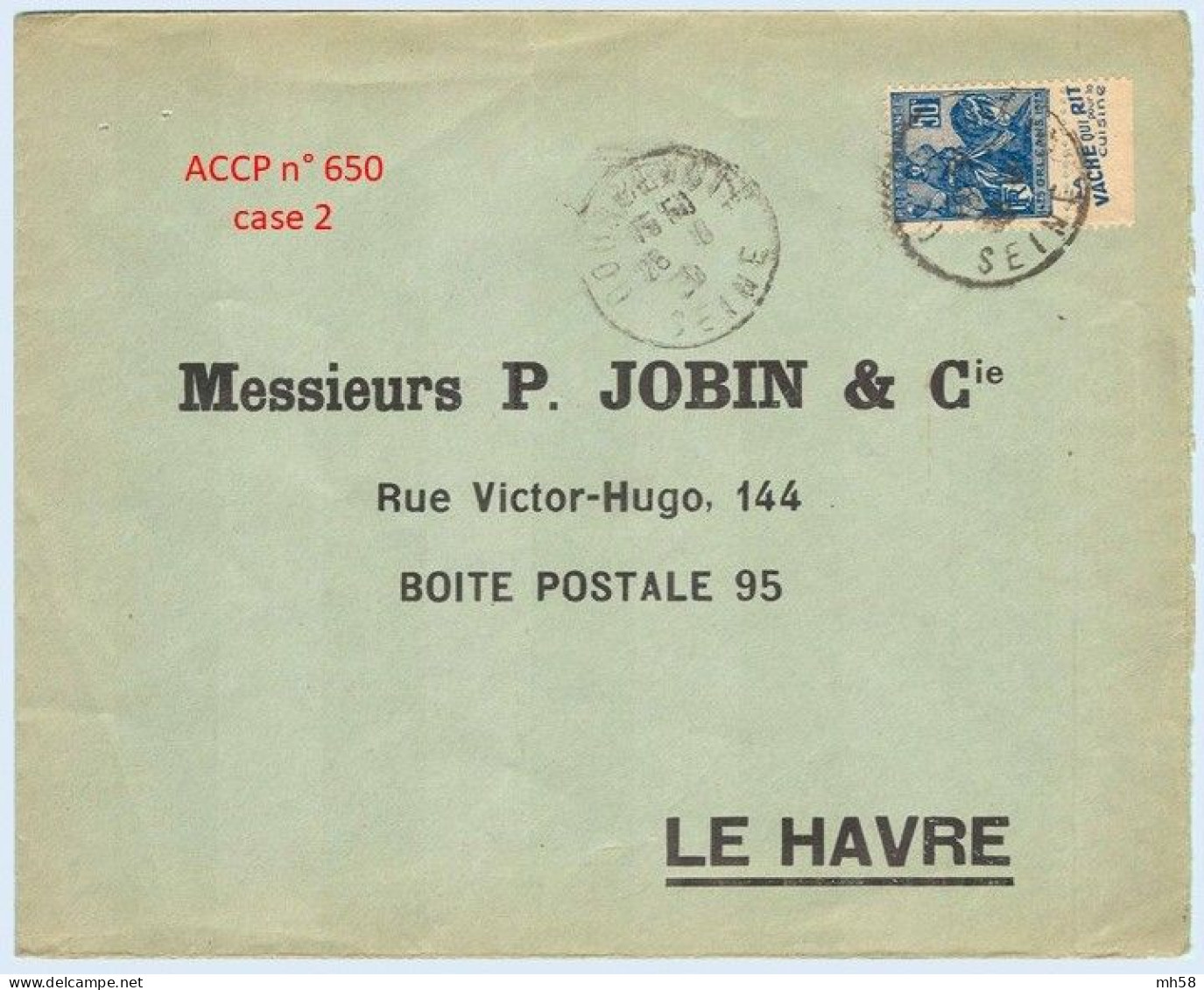 FRANCE - Lettre Avec Pub De Carnet : Vache Qui Rit Pour La Cuisine - N° 257 50c Jeanne D'Arc Type I - Briefe U. Dokumente