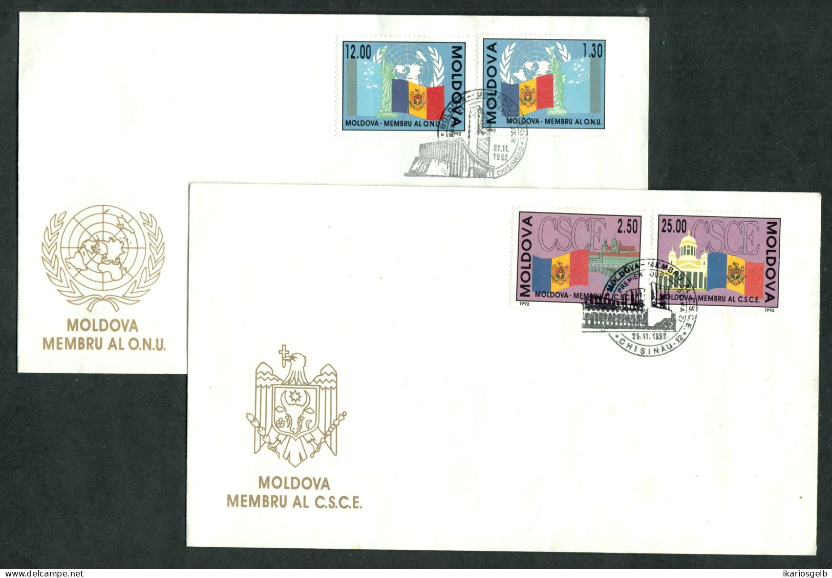 MOLDAWIEN Moldova 1992 Zwei Briefe Lang Je 2x Marken-frankiert Mit Ereignisstempeln ONU/UNO + C.S.C.E. - Moldova