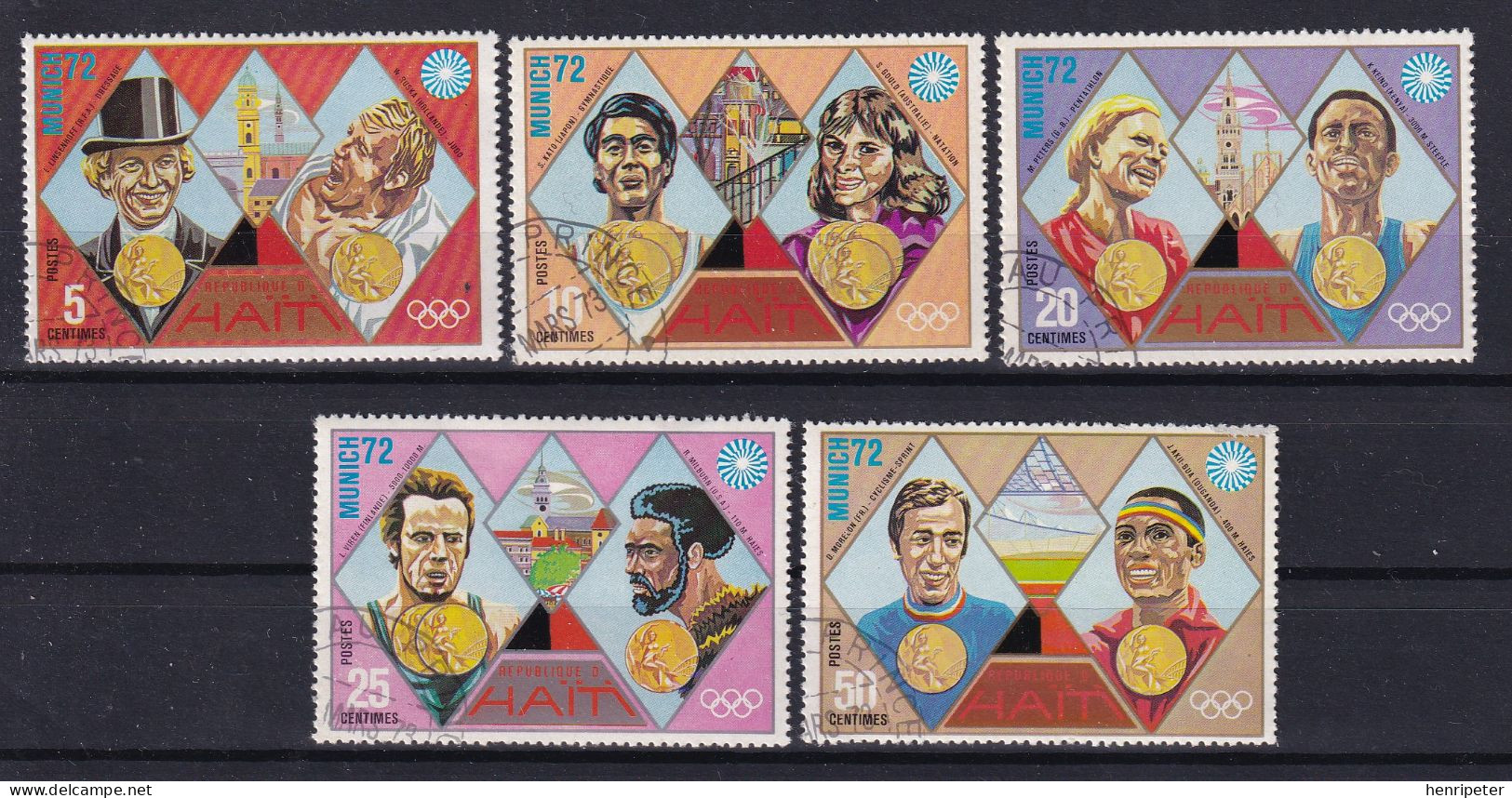 Série De 10 Timbres Oblitérés - Jeux Olympiques De Munich - N° 713/7-PA496-PA497-PA498-PA499-PA500 (Yvert) - Haïti 1972 - Haïti