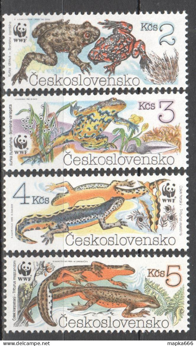 Tk036 1989 Czechoslovakia Wwf Animals Fauna Frogs Salamanders #3007-10 Mnh - Ungebraucht