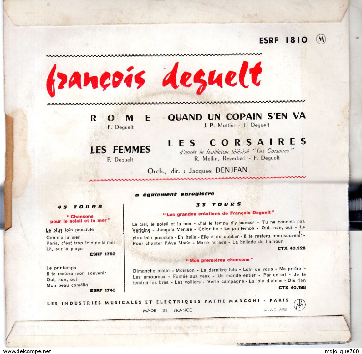 Disque De François Deguelt - Rome - Columbia ESRF 1810 - France 1967 - Disco, Pop