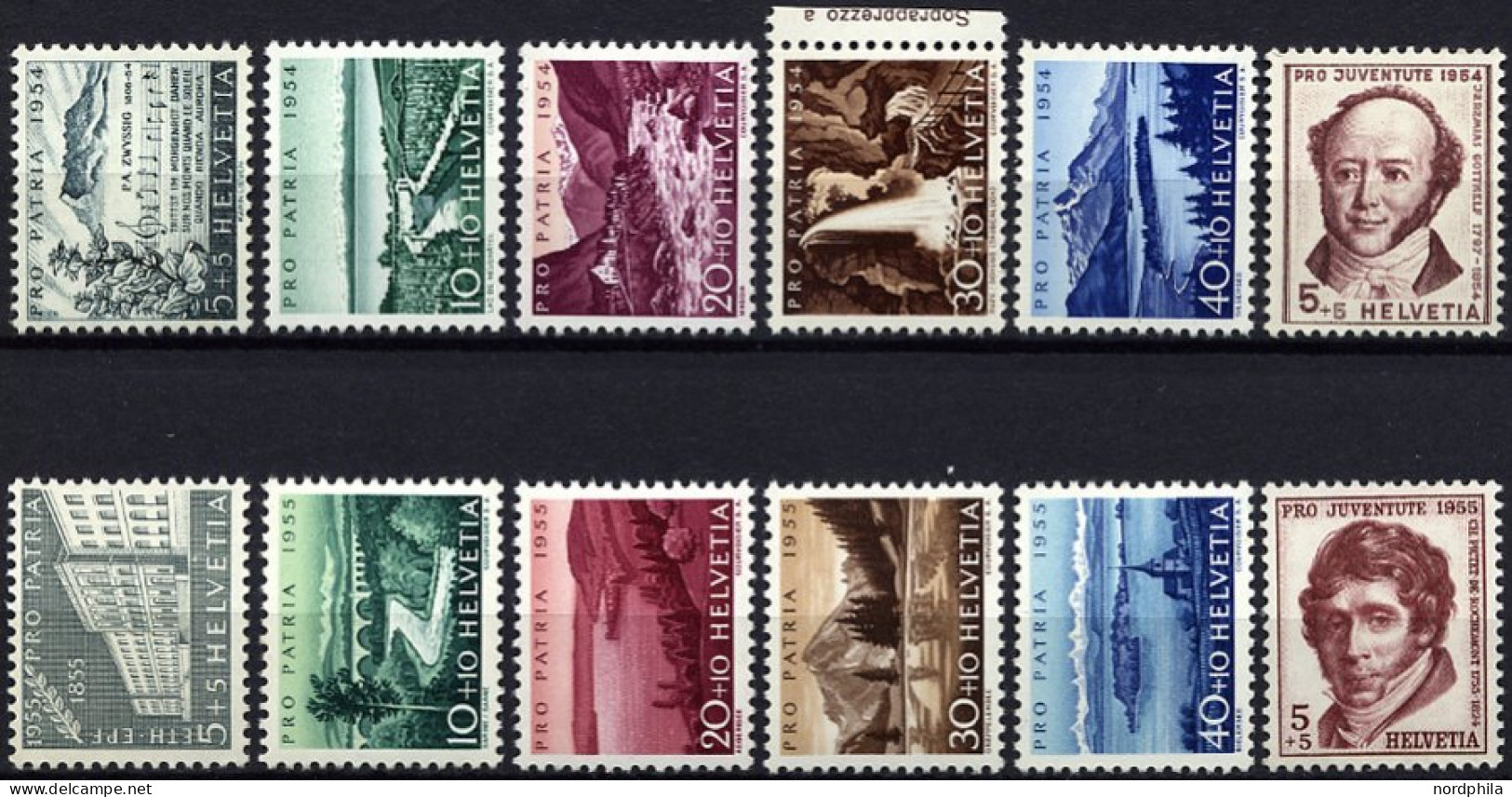 SCHWEIZ BUNDESPOST 597-601,613-17 **, 1954/5, Pro Patria, 2 Prachtsätze, Mi. 27.- - Nuovi