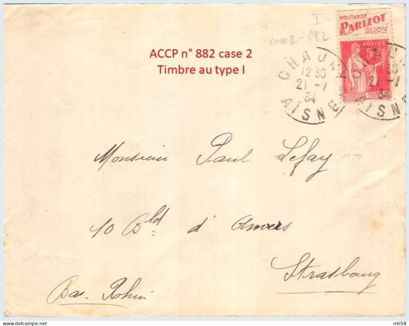 FRANCE - Lettre Avec Pub De Carnet : Moutarde Parizot Dijon - N° 283 50c Paix Rouge Type I - Covers & Documents