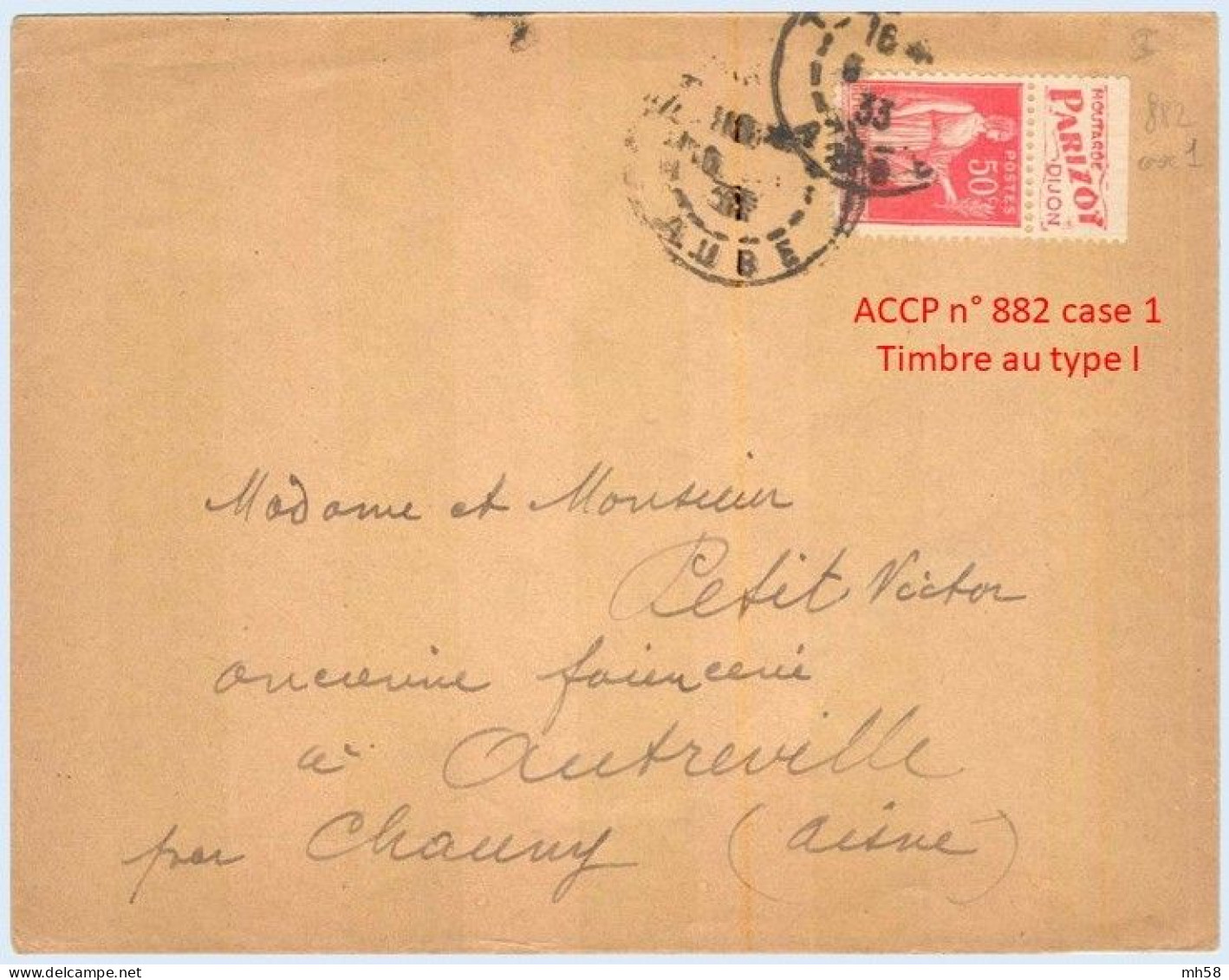 FRANCE - Lettre Avec Pub De Carnet : Moutarde Parizot Dijon - N° 283 50c Paix Rouge Type I - Covers & Documents