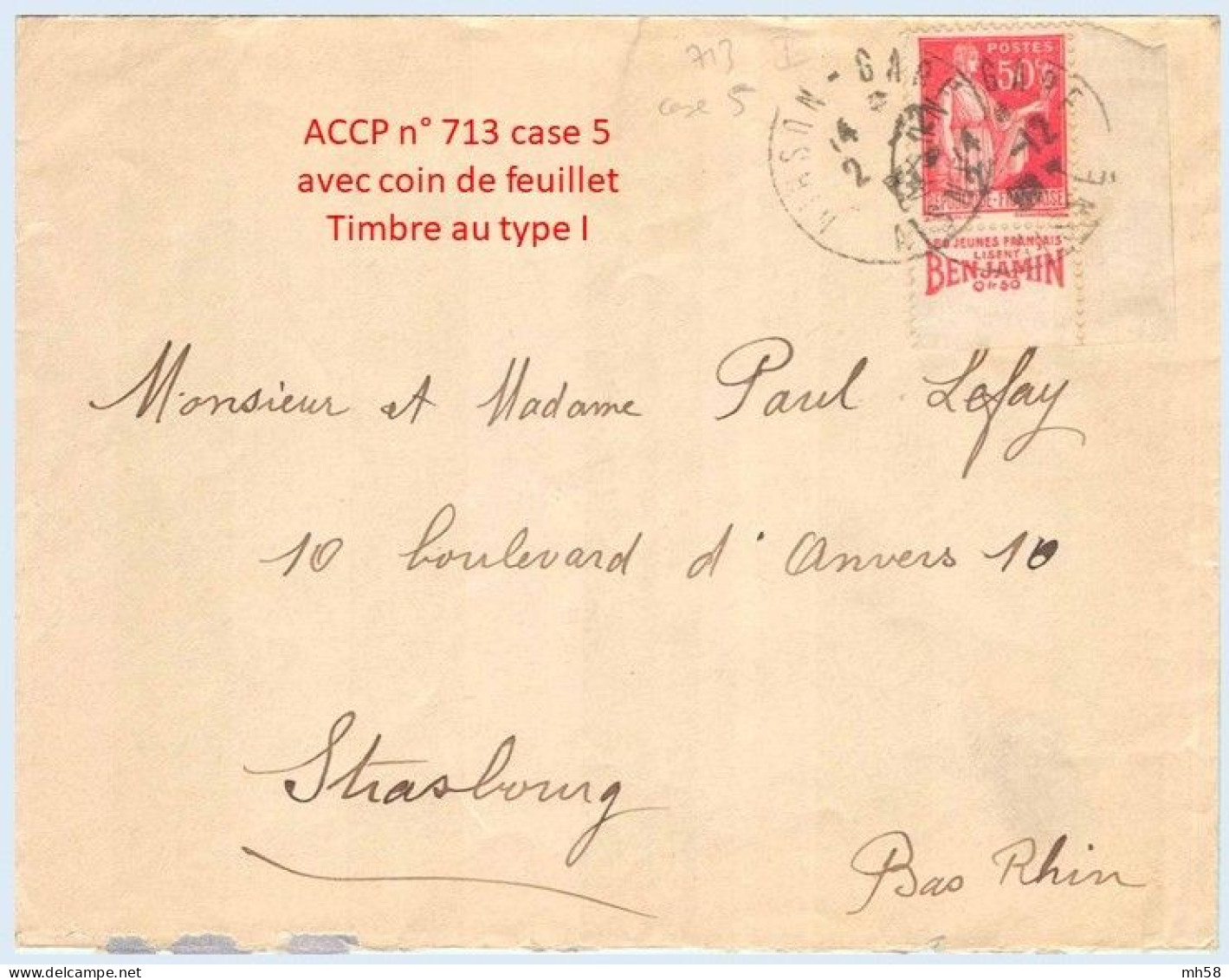 FRANCE - Lettre Avec Pub De Carnet : Benjamin - N° 283 50c Paix Rouge Type I - Storia Postale