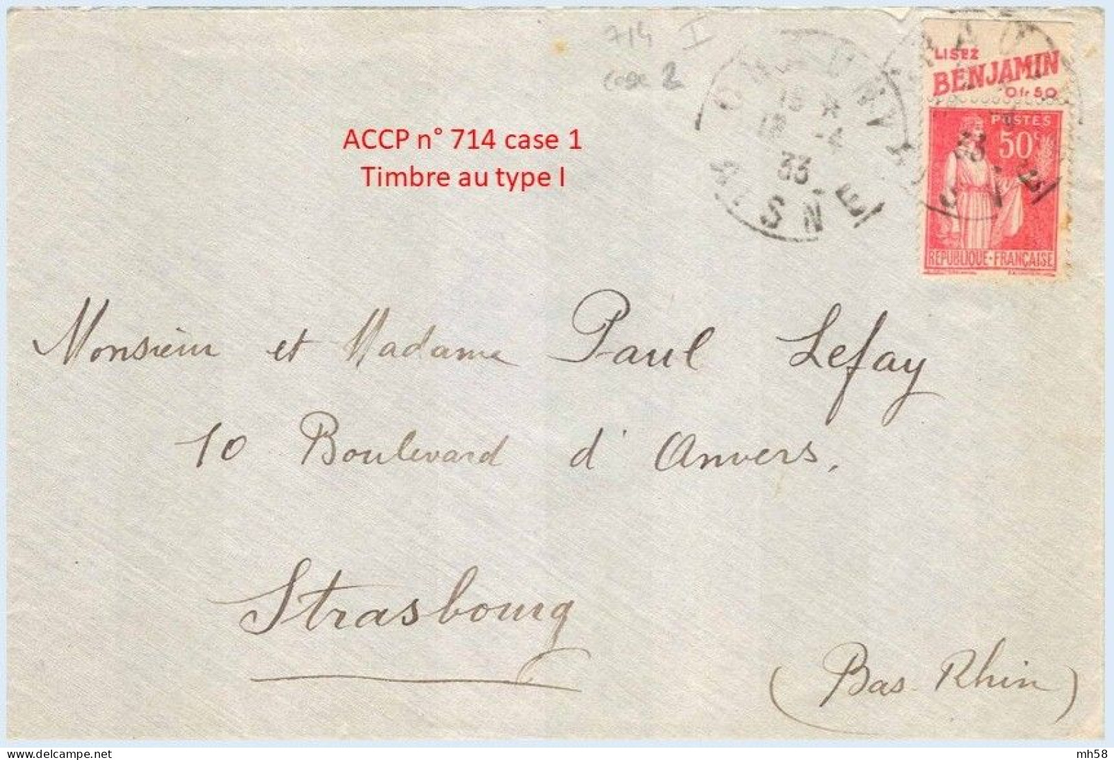 FRANCE - Lettre Avec Pub De Carnet : Benjamin - N° 283 50c Paix Rouge Type I - Brieven En Documenten