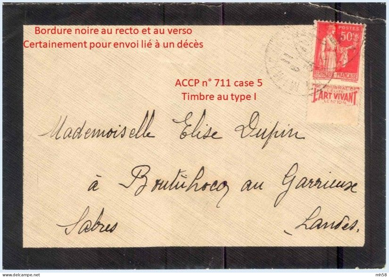 FRANCE - Lettre Avec Pub De Carnet : Art Vivant - N° 283 50c Paix Rouge Type I - Briefe U. Dokumente