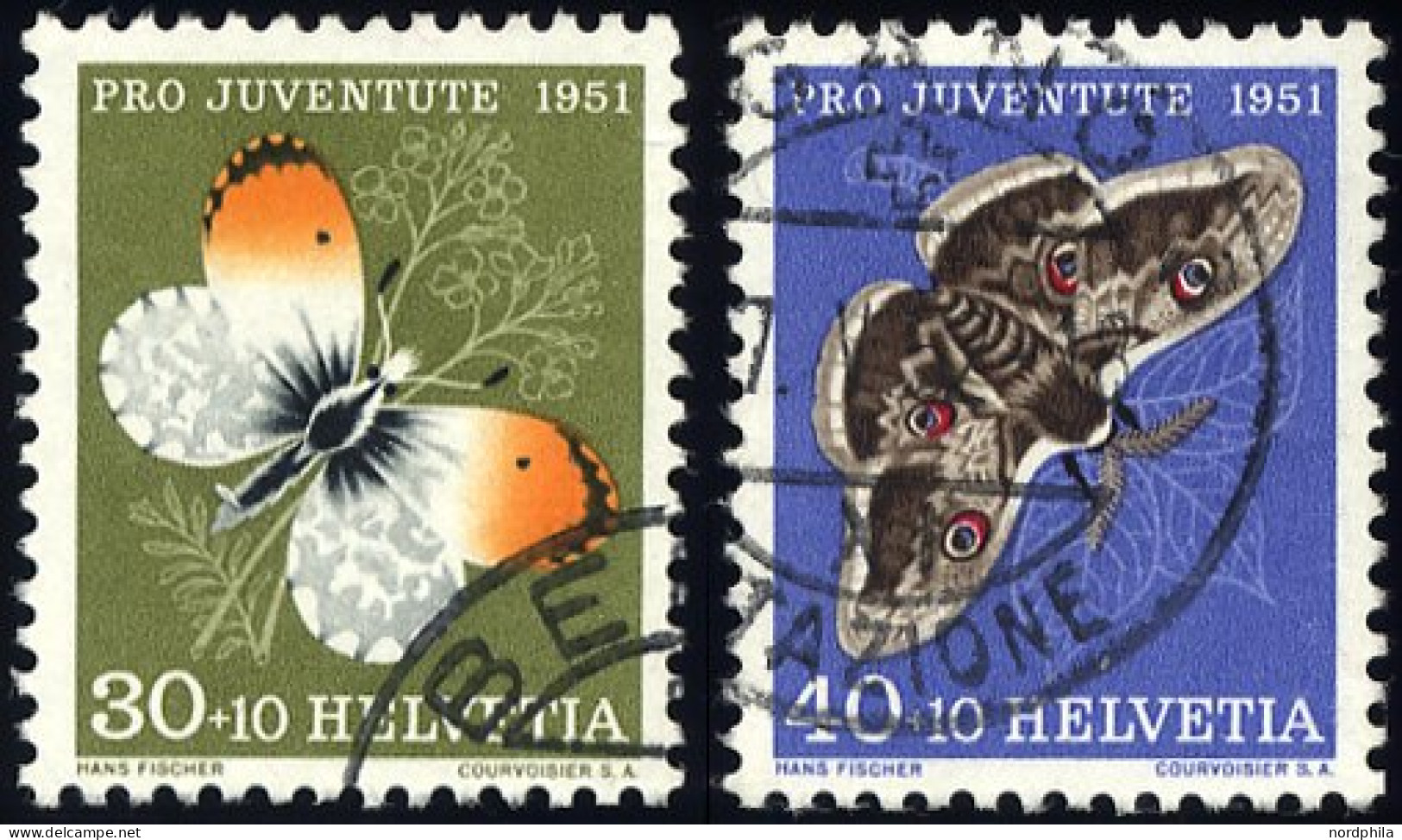 SCHWEIZ BUNDESPOST 564/5 O, 1951, 30 Und 40 C. Schmetterlinge, 2 Prachtwerte, Mi. 27.- - Oblitérés