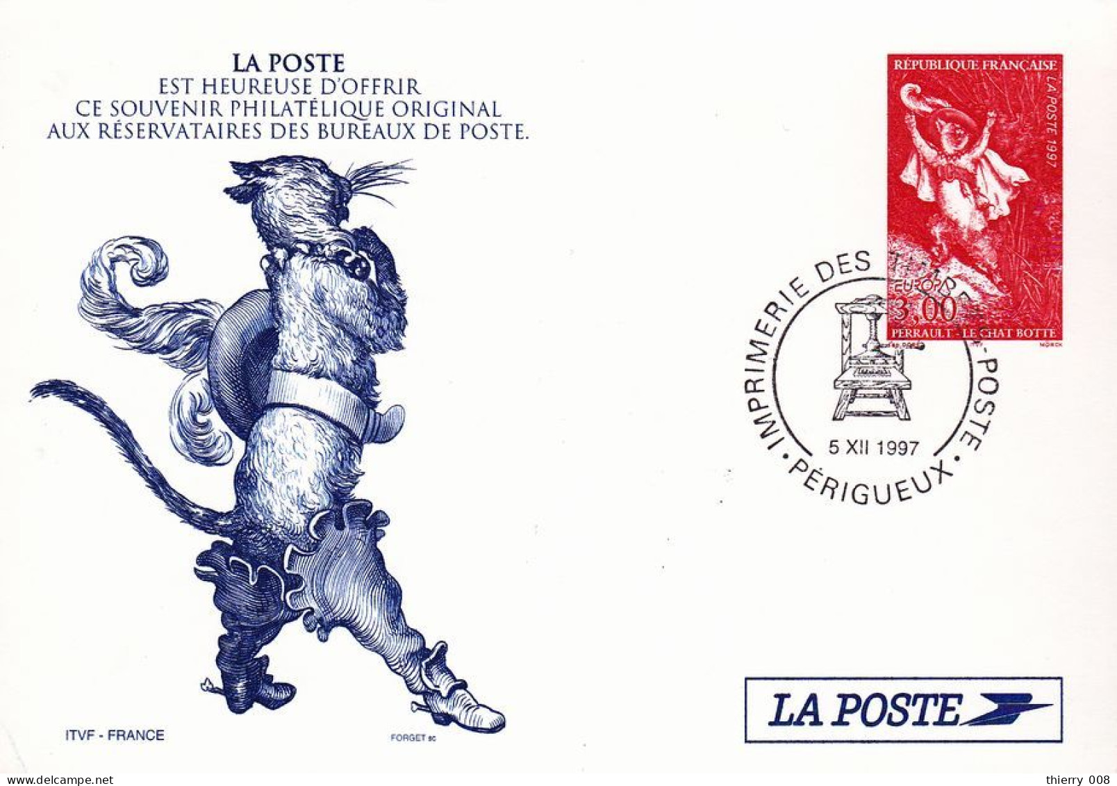03 Pseudo Entier / PAP Le Chat Botté Perrault 5 12 1997 - Official Stationery