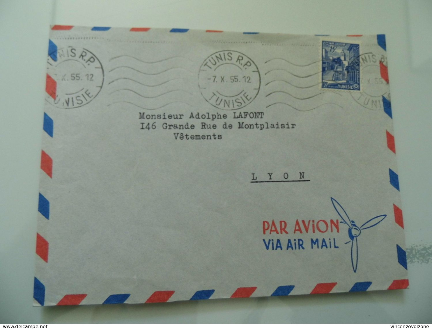 Busta Viaggiata Per La Francia Dalla Tunisia 1955 - Lettres & Documents