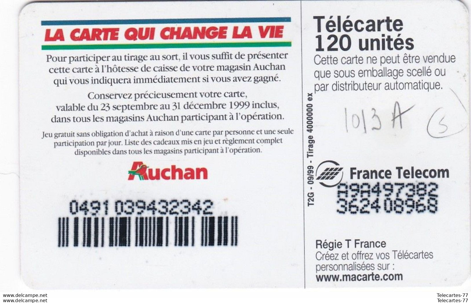 F1013A-AUCHAN PRUNE Tirage 4M-120u-SO3-09/99 - 1999