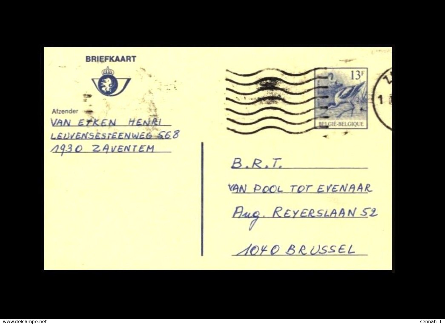 Belgien / Belgique: Ganzsache / Postal Stationery 'Säbelschnäbler – Pied Avocet – Kluut [Buzin], 1986', Mi. P482 Oo - Postcards 1951-..