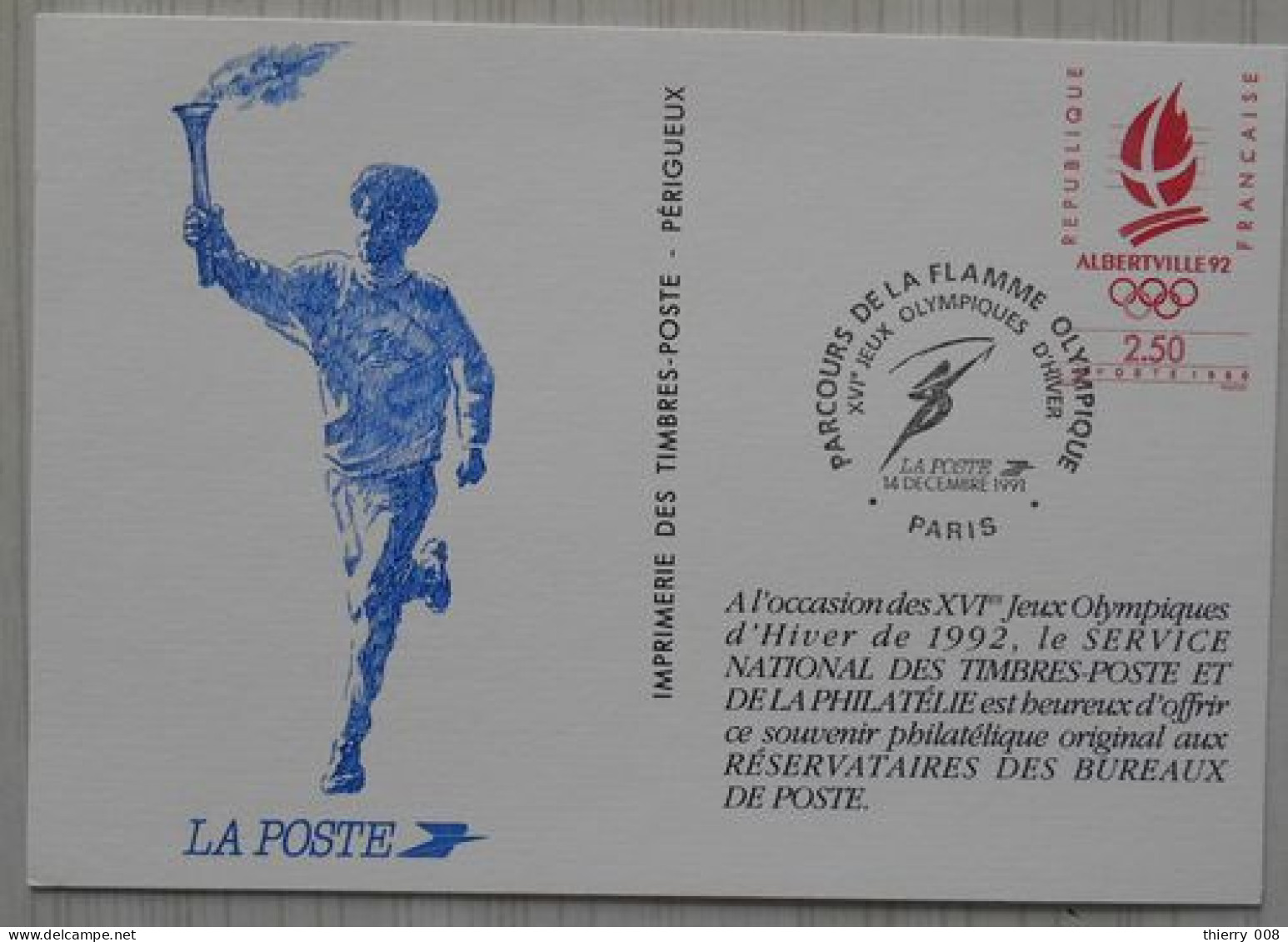 11 Pseudo Entier / PAP Albertville 1992  Parcours De La Flamme Olympique 14 Décembre 1991 - Official Stationery