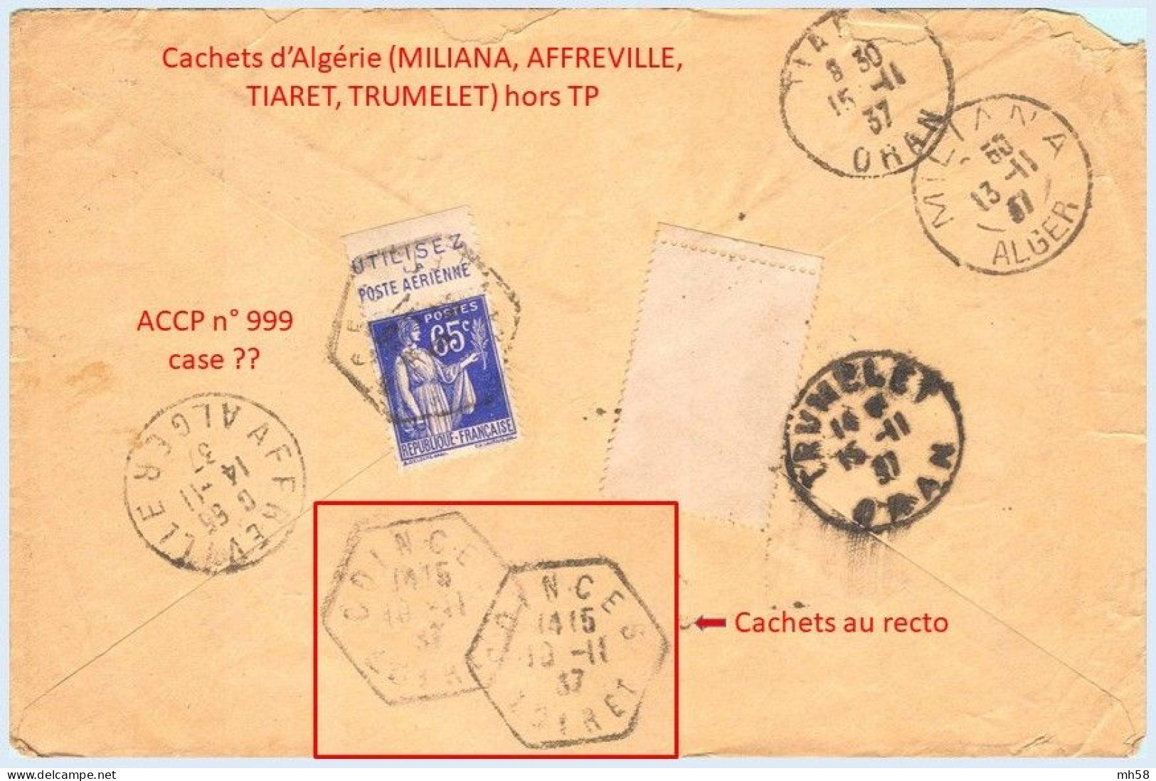 FRANCE - Lettre Vers Algérie Avec Pub De Carnet : Poste Aérienne - N° 365 65c Paix Outremer Type II - Briefe U. Dokumente