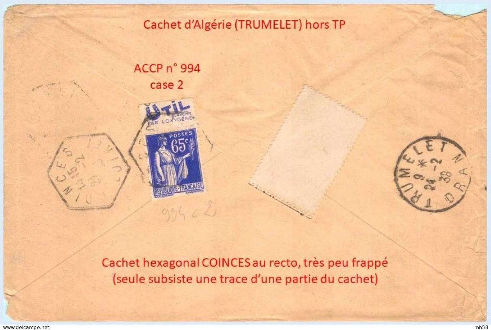 FRANCE - Lettre Vers Algérie Avec Pub De Carnet : Fer à Cheval Util - N° 365 65c Paix Outremer Type II - Brieven En Documenten