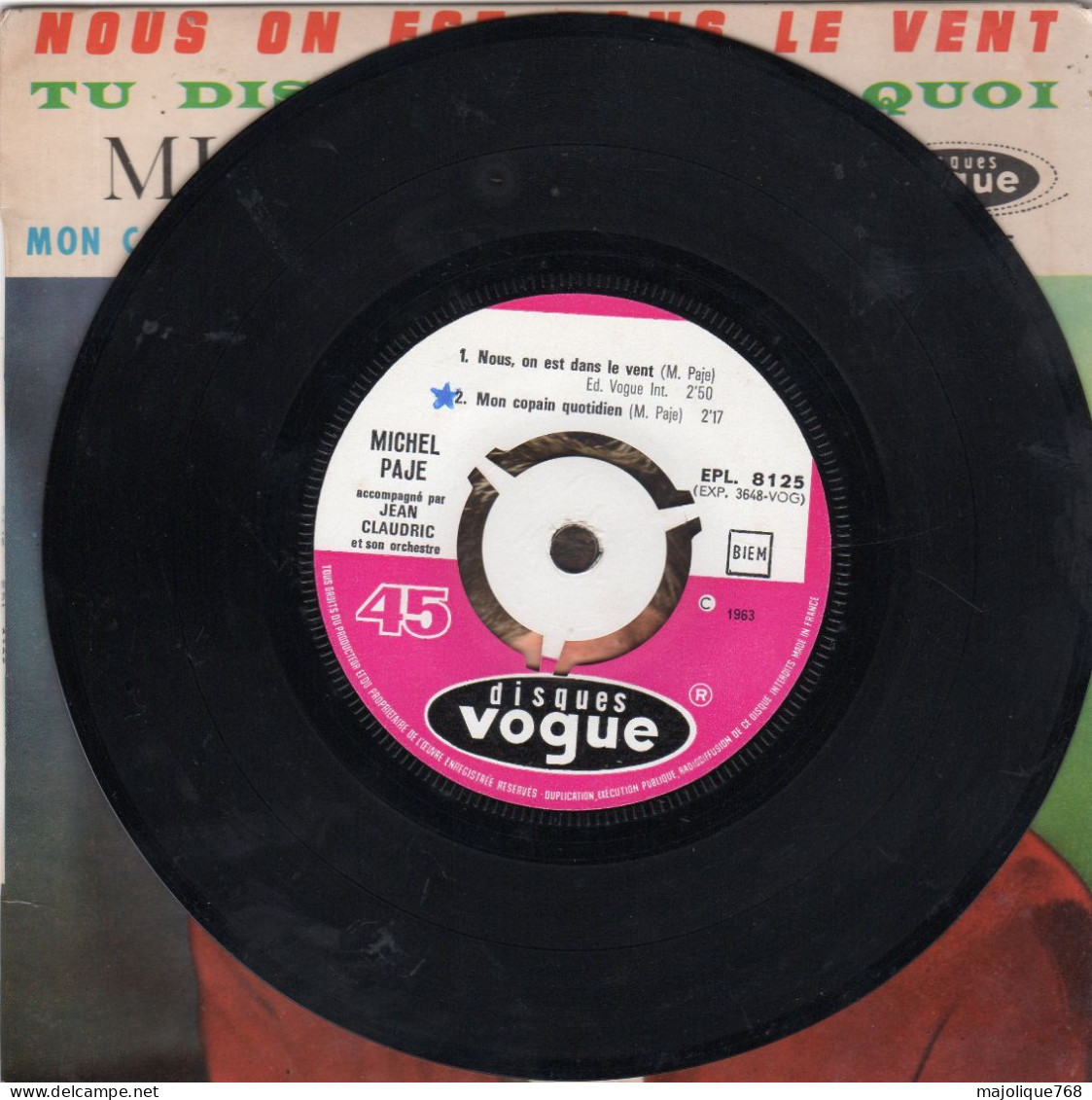 Disque De Michel Paje - Nous, On Est Dans Le Vent - Vogue EPL. 8 125 - France 1963 - Rock