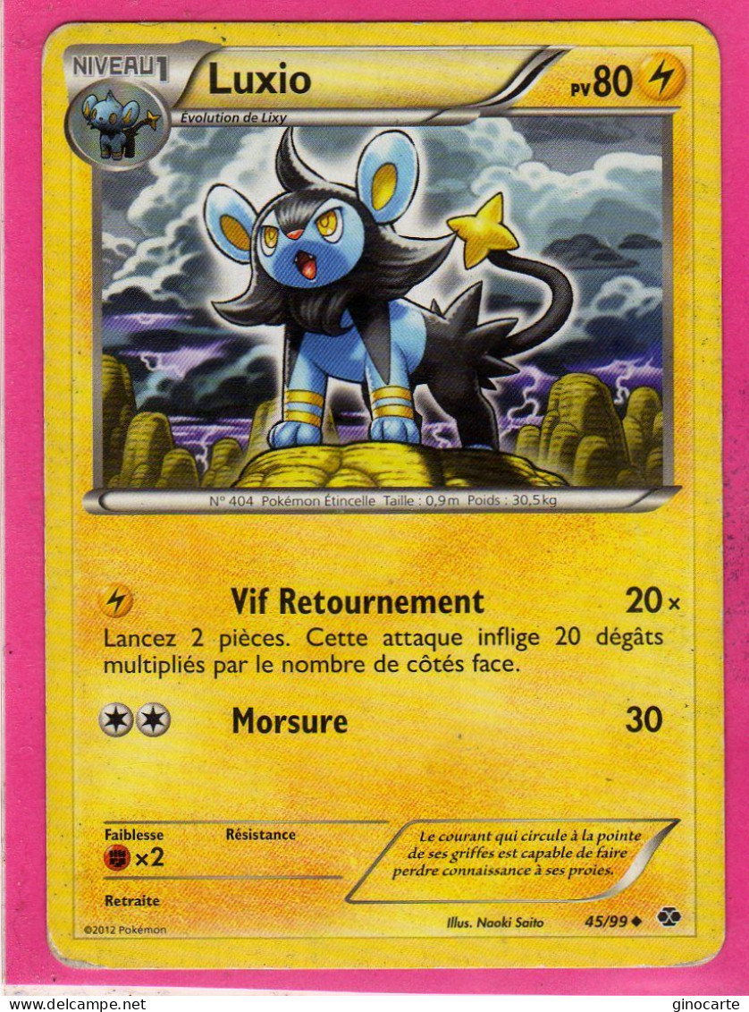 Carte Pokemon Francaise 2012 Noir Et Blanc Destinées Future 45/99 Luxio 80pv Bon Etat - Noir & Blanc