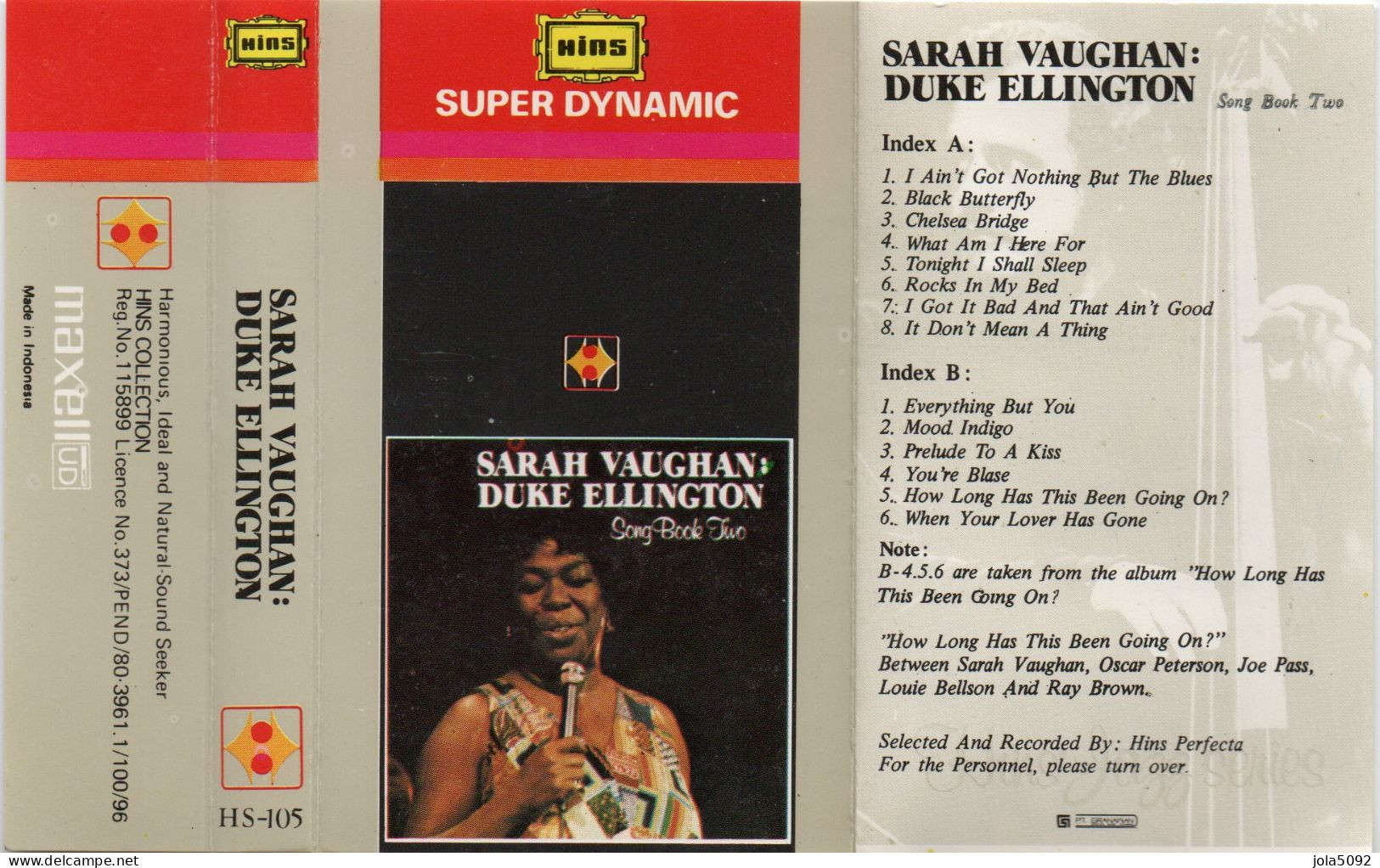 SARAH VAUGHAN-DUKE ELLINGTON - K7 Cassette Audio - Audiokassetten