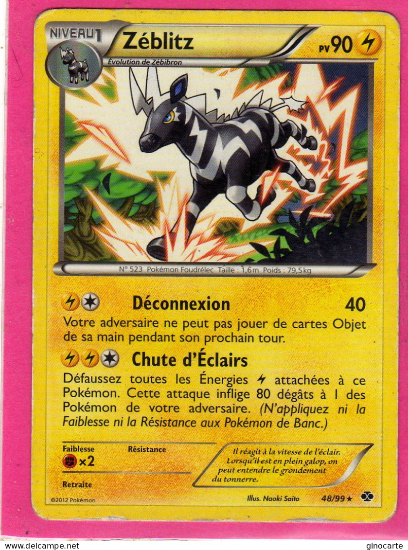 Carte Pokemon Francaise 2012 Noir Et Blanc Destinées Future 48/99 Zeblitz 90pv Occasion - Black & White