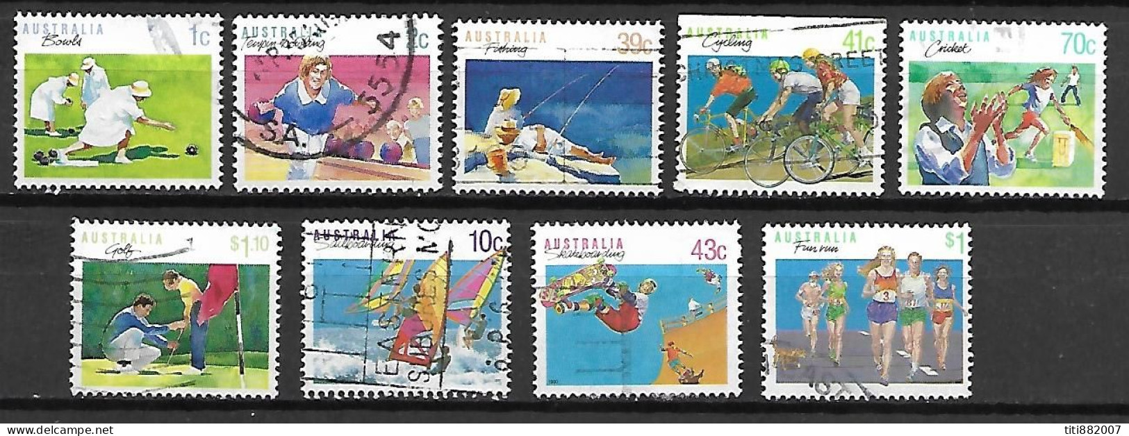 AUSTRALIE   -  1989.    Série  SPORTS . Bowling, Pêche, Cyclisme, Cricket, Golf, Skate..... - Used Stamps